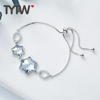 

TYTW S925 Sterling Silver Bracelet Crystals from Austrian Blue Star Stone Bracelet Party Wedding Gift Woman Elegant Bangle