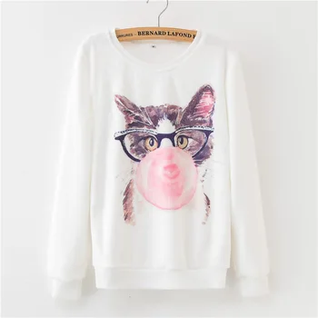 

2019 New Women's Cute cat Print Hoodie Winter Long Sleeve Casual Sweatshirt Flannel Women's Oversized Clothing