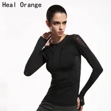 Heal Orange Women Mesh Hollow Yoga Top Full Sleeve Sport T Shirt Quick Dry font b