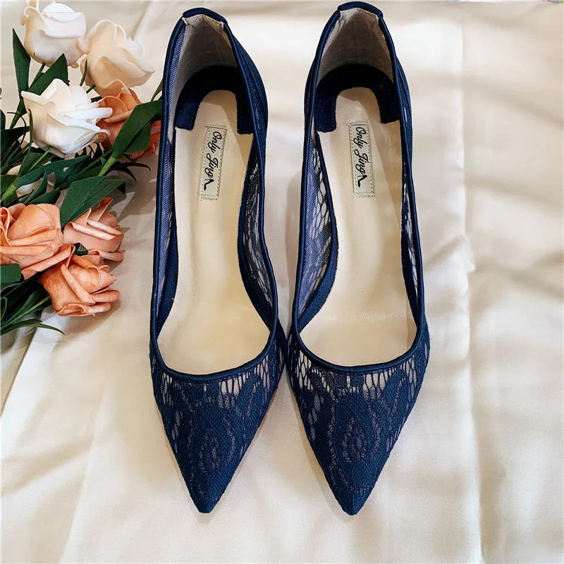 Free shipping fashion women Pumps brand new Casual Designer navy blue mesh lace point toe high heels party shoes 12cm 10cm 8cm Free shipping fashion women Pumps brand new Casual Designer navy blue mesh lace point toe high heels party shoes 12cm 10cm 8cm