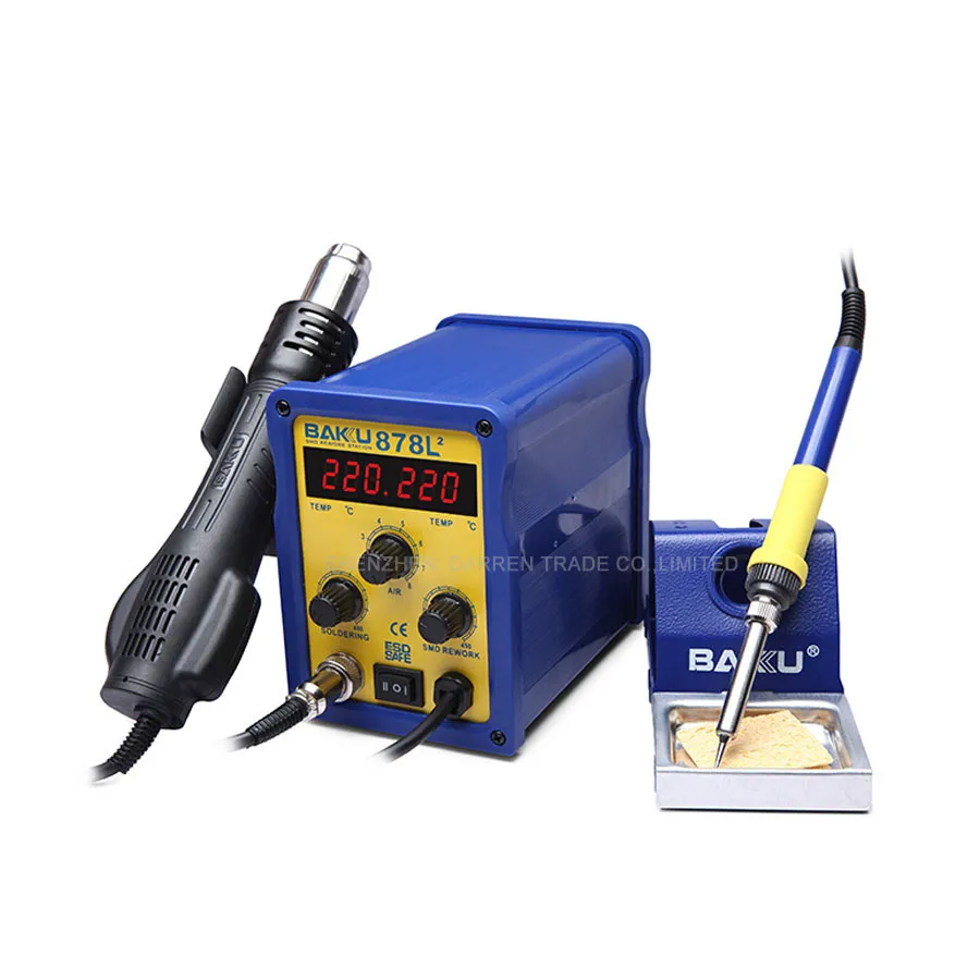 1PC BAKU 878L2 Wind Hot Air Soldering Station 110/220V With Heat Gun For Cell Phone Repair LED Digital Display English Manual