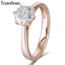 Кольцо для помолвки из розового золота Transgems центр 1ct женское розовое золото 10 K 1 карат 6,5 мм F цвет Moissanite бриллиантовое кольцо для Wediing