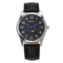 Relogio Masculino мужские часы Роскошные Известный Топ бренд Мужская мода Повседневное платье часы Moon Phase кварцевые наручные часы Saat BERNY