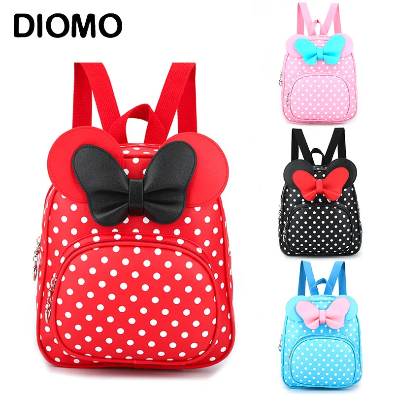 

DIOMO backpacks infantis girl Pu Leather Mickey kids Cute Wave Point bowknot child paster school bag kindergarten mini bookbag