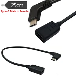 Cable de USB-C DE DATOS DE EXTENSIÓN macho a hembra, Cable USB 3,1 de ángulo izquierdo y derecho de 90 grados, tipo C, 25cm