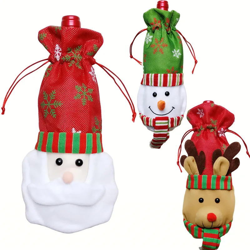 

1pc Creative Santa Claus Snowman Elk Gift Bags Christmas Red Wine Bottle Cover Dining Table Party XMAS Gift Supplies