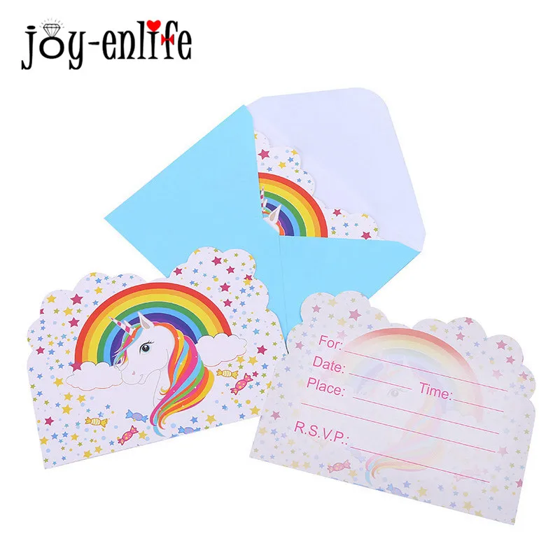 6Pcs/lot Happy Birthday Party Invitation Card Rainbow Unicorn Horse Kids Birthday Party Decoration Baby Shower Party Supplies