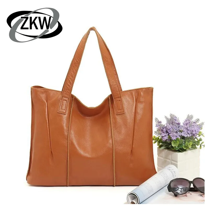 

Genuine Leather Shoulder Bags for Women Casual Large Capacity Soft Zipper Famale Luxury Bag Wild Cowhide Shoulder Handbag Female