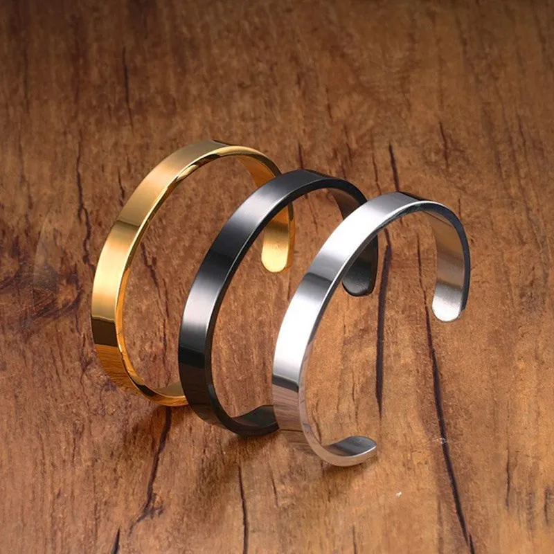 

Free Custom Engraved 6mm Women's High Polished Simple Plain Cuff Bangles in Stainless Steel