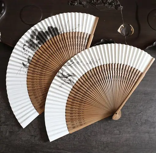 

High-end Men and Women Fan Chinese Style Folding Fan Bamboo Handle Double-sided Paper Fan Plum