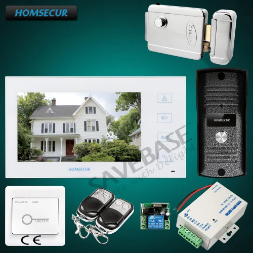 

HOMSECUR 7" Wired Video Door Phone Intercom System+Electric Lock+Power Supply+Remote Contoller+Exit Button