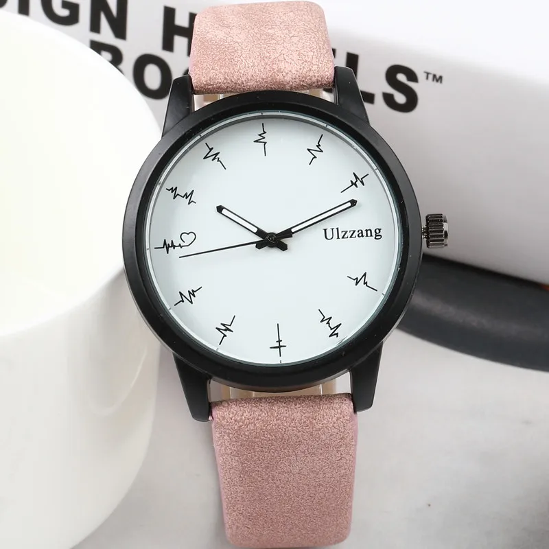 2018 Hot Fashion Contracted Quartz Watch Simple Exquisite Ladies Clock Creative Heartbeat Vintage Leather Watch Couple Watch 