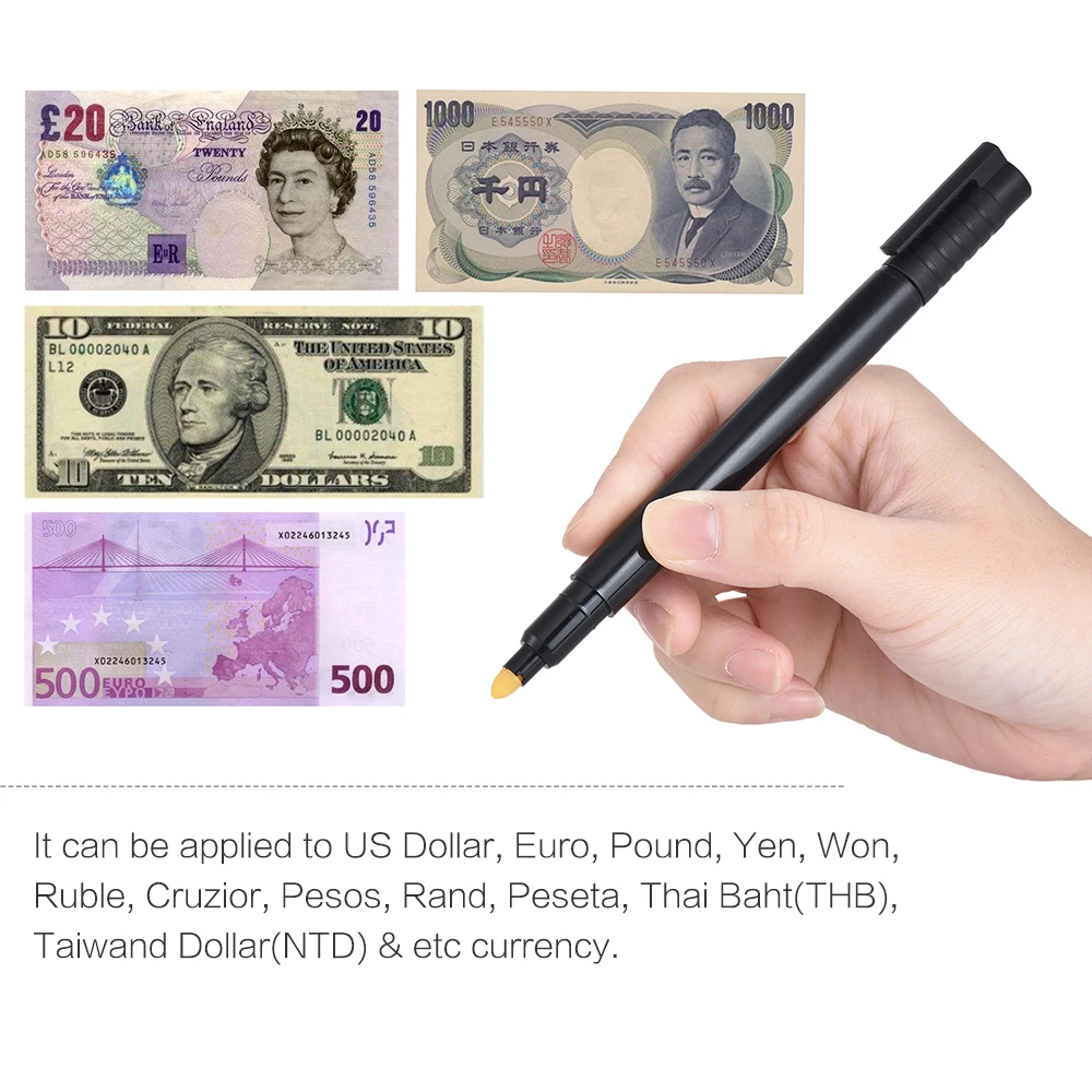 

Counterfeit Money Detector Pen Convenience Fake Banknote Tester Currency Cash Checker Marker for US Dollar Bill Euro Pound Yen