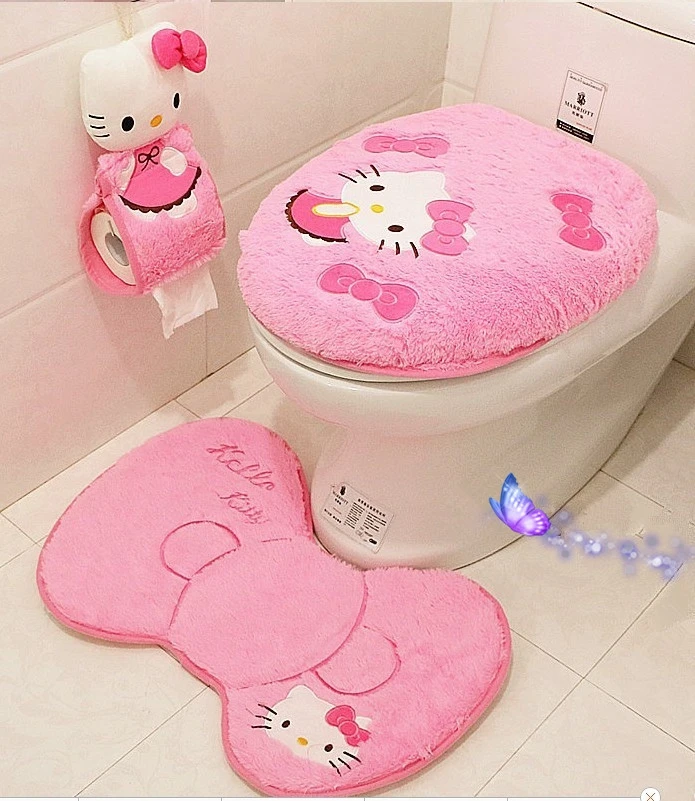 4pcs/set Hello kitty bathroom set toilet set cover wc seat cover bath ...