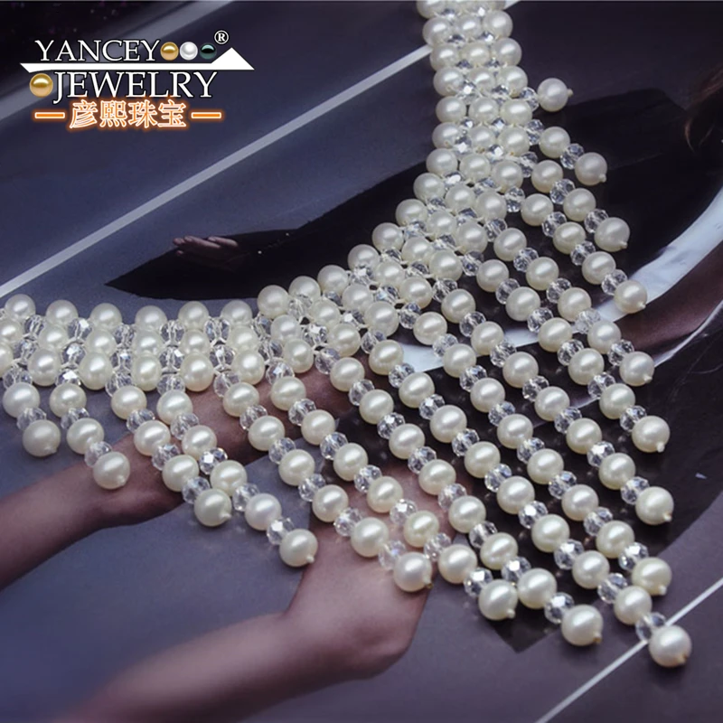 

Real Handmade Bridal wedding ceremony jewelry, 7-8MM White color Natural Freshwater Pearl Jewelry, Pearl Necklace and Earrings