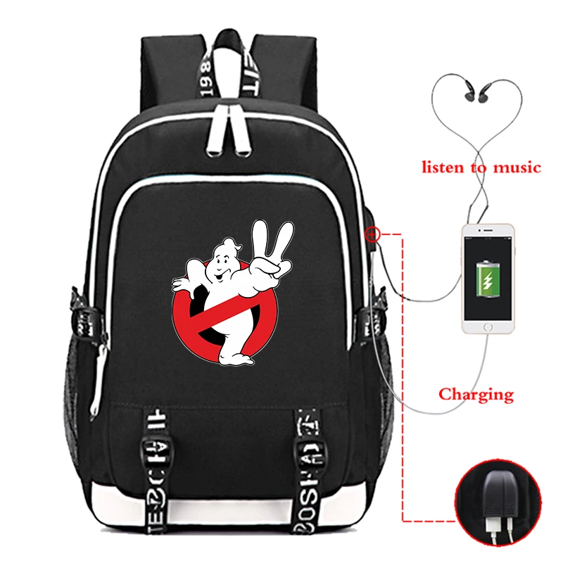 Beautiful Ghostbuster USB Charge Backpack Boys Girls Back to College Rucksack Men Women High Quality Mochila - Цвет: 3