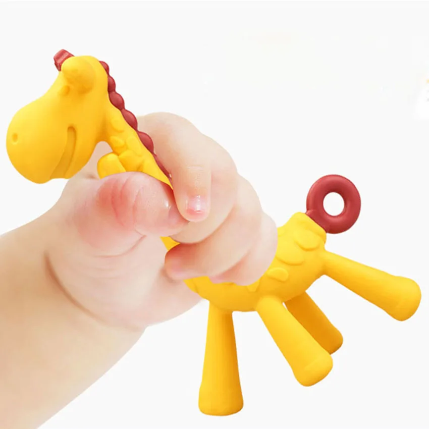 1 pcs Silicone Teethers Giraffe Cartoon Baby Ring Teether BPA Free Silicone Chew Charms Baby Teething Teeth Gift Toys images - 6