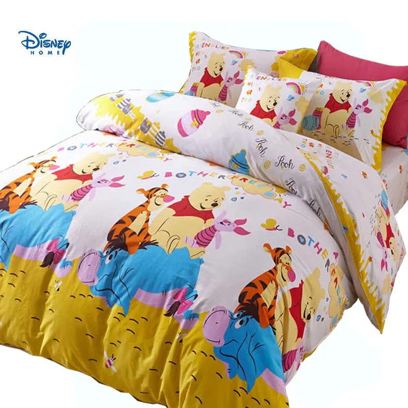 disney winnie the pooh bear beddiings comforter sets single queen twin full size cute kid cartoon linens cotton bed spread cover