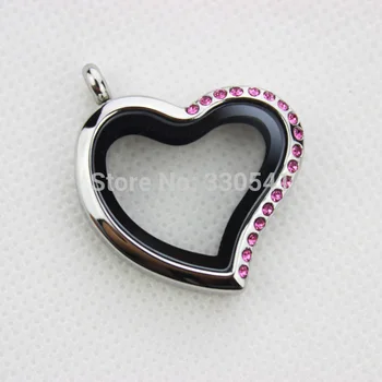

10Pcs stainless steel floating locket rhinestones magnetic glass heart locket Pendant