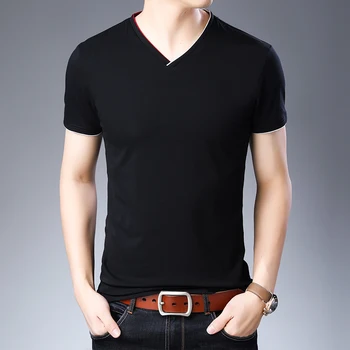 

2020 Fashion Brand T Shirts Men Solid Color Summer Trends Street Style Tops V Neck Top Grade Short Sleeve T-Shirt Mens Clothing