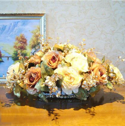 Европейская керамическая ваза+ набор искусственных цветов Декор интерьера дома украшения рабочего стола розы ваза композиция - Цвет: style10