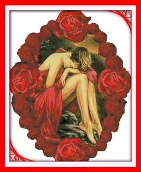 

Rose & Beautiful Woman People Canvas Cross Stitch Kits 11CT 100% Printed Embroidery DIY Handmade Needlework Wall Home Decor