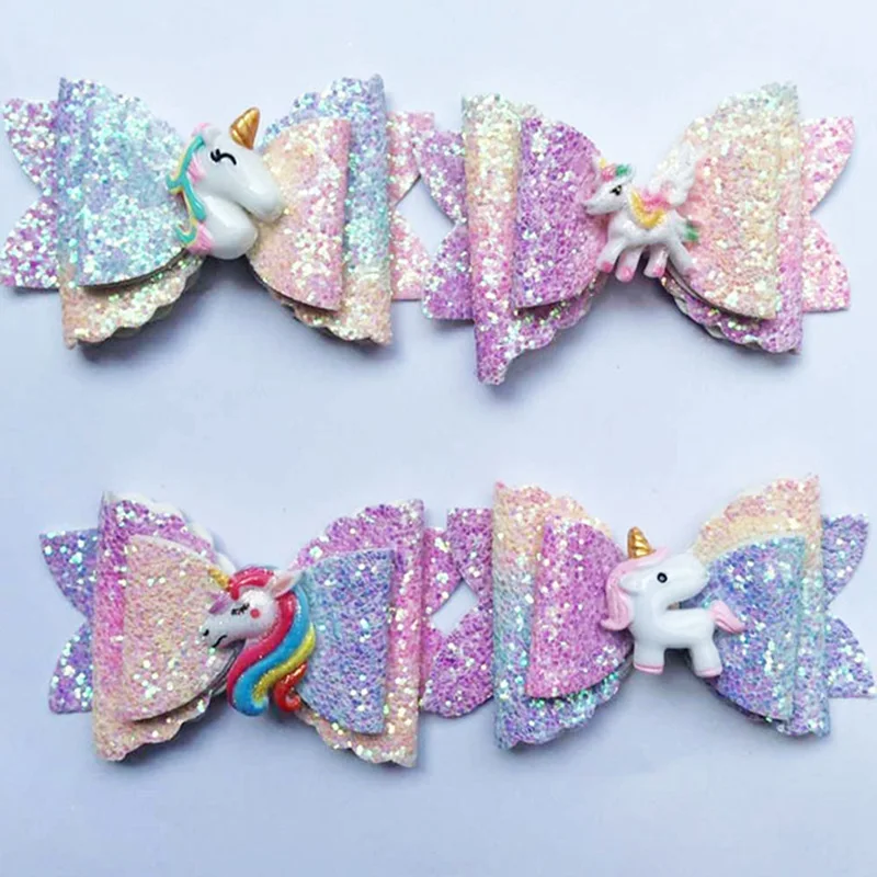 

Rainbow Bowknot Hair Bows for Girls Shiny Glitter Hair Clips 3'' Cute Elk Unicorn Hairpins Kids Princess Hair Accessory