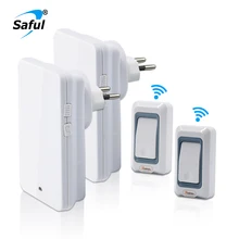 Saful Waterproof Wireless Doorbell Led Light doorbells EU US AU UK plug White Color with 2 button+2 Receiver door bell saful waterproof wireless doorbell long distance transmission remote control doorbell push button eu au uk us plug for home
