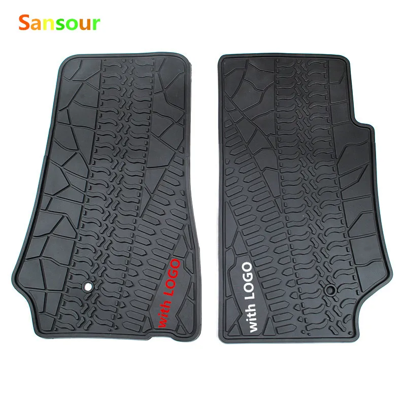 

Sansour Custom fit black with logo car floor mats for Jeep Wrangler 3D car-styling heavyduty carpet floor liner 2007 up