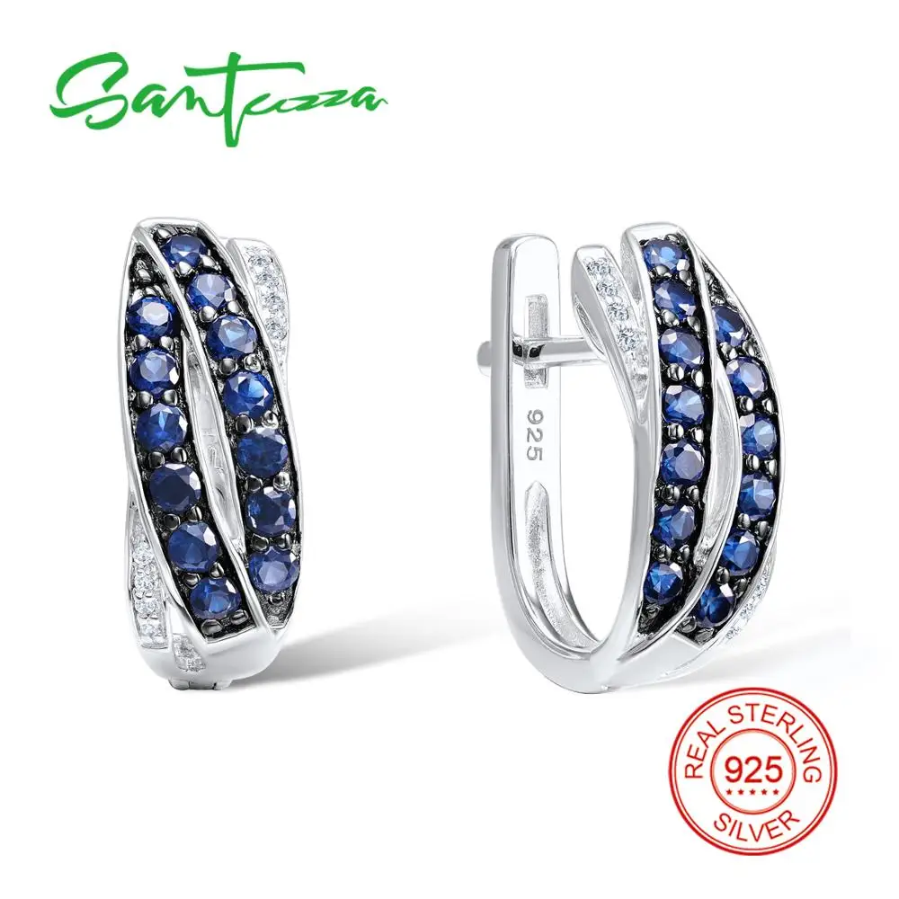 SANTUZZA, серебряные серьги для женщин, 925 пробы, серебряные серьги-гвоздики, синие, белые, кубические циркония, вечерние, модные ювелирные изделия