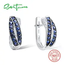 SANTUZZA, серебряные серьги для женщин, 925 пробы, серебряные серьги-гвоздики, синие, белые, кубические циркония, вечерние, модные ювелирные изделия