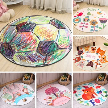 

Modern Simple Style Color Football Animal World Pattern Round Rug Washable Non-Slip Soft Carpet for Children's Room Study Room