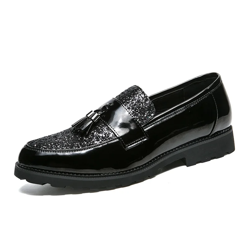 italian men designer fashion tassel leather formal shoes luxury brand wedding footwear male cool evening shiny oxford flat shoes (1)