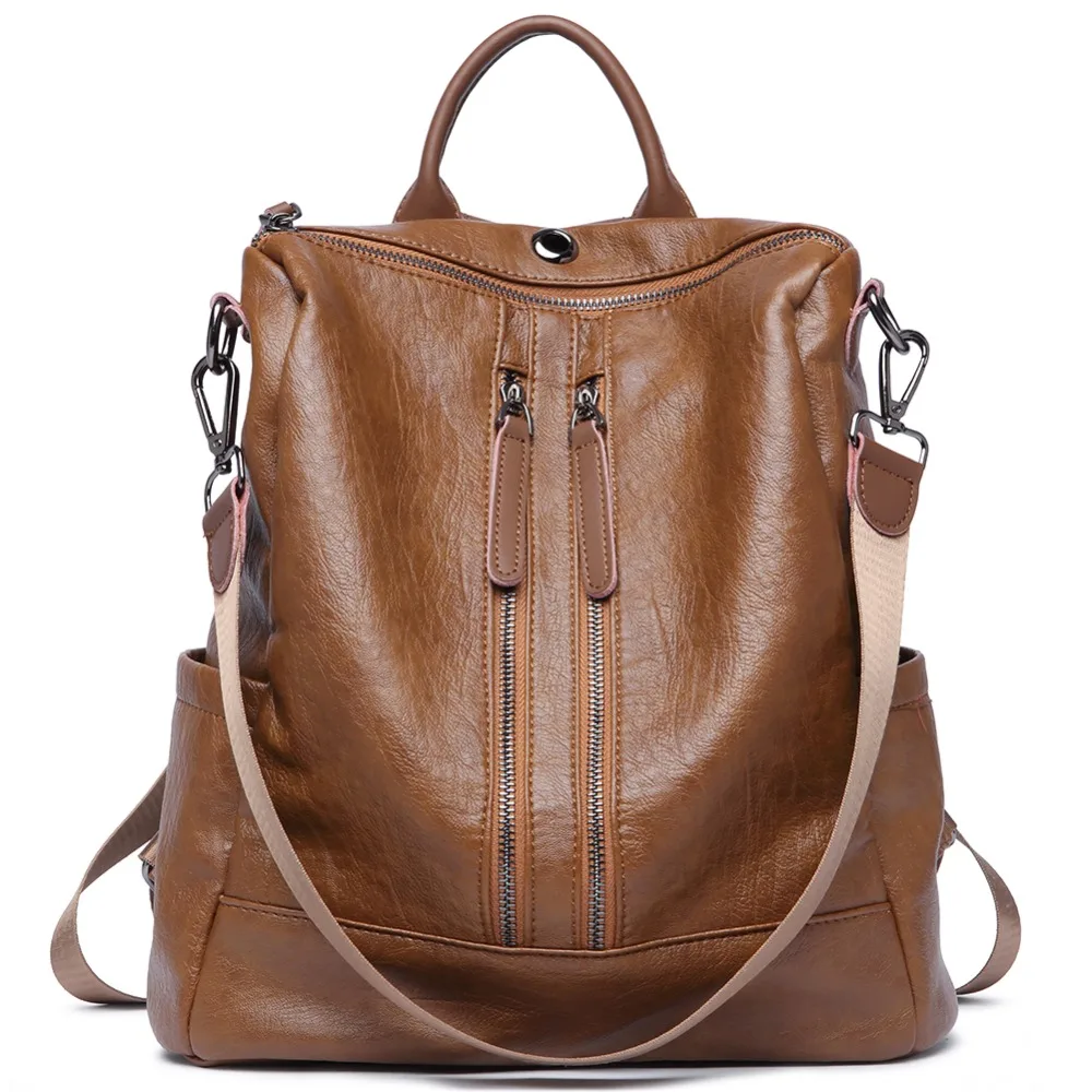 

CHALLEN New PU Leather Women Backpack Casual School Backpack For Teenager Girl Large Capacity Multifunction Backpack Mochil