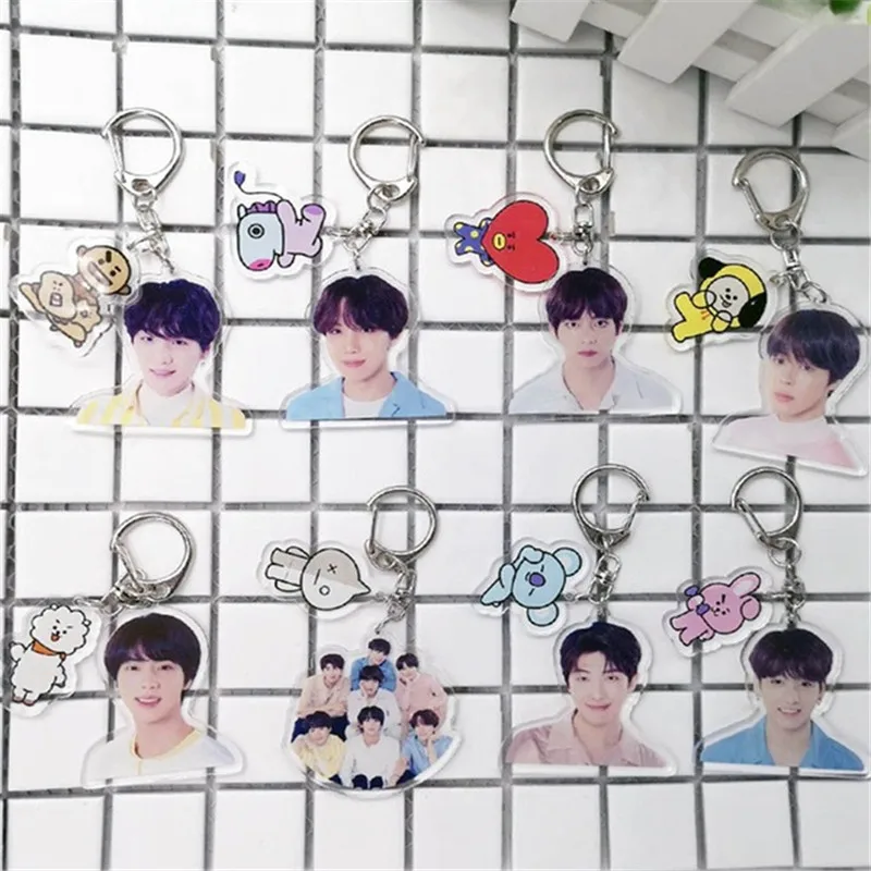 

K POP Acrylic Keychain Bangtan Boys 8T21 Key Chain Love Yourself Transparent D Word Key Ring Pendant HF092
