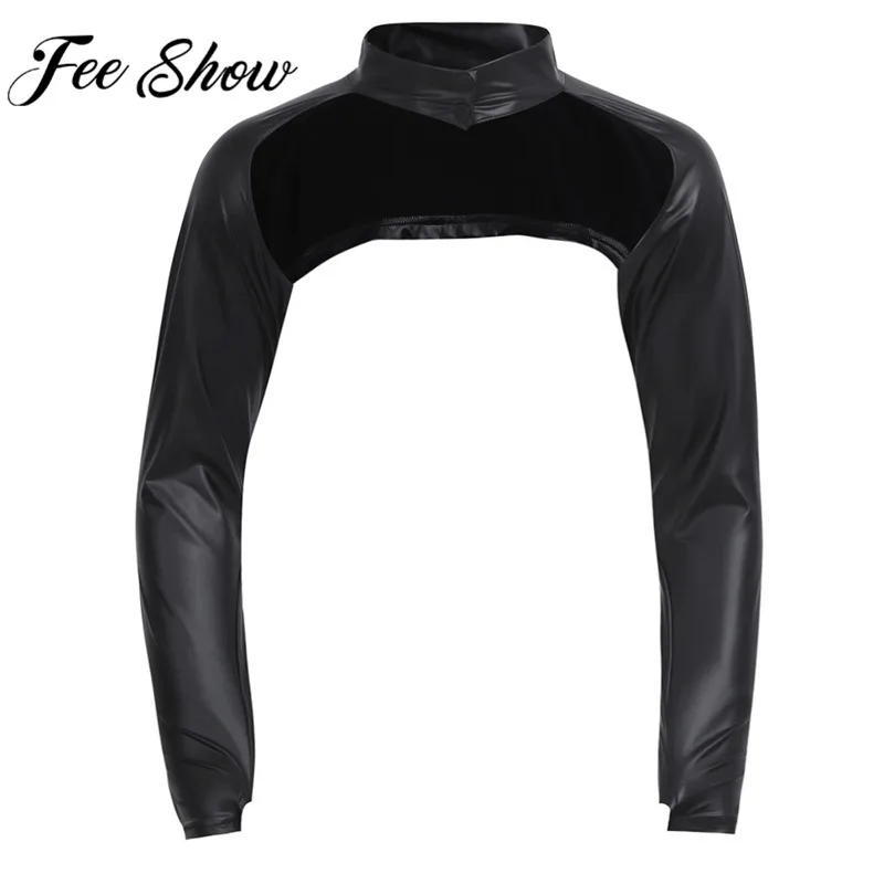 2018 Fashion Men's Arm Sleeves Shrug Black Faux Leather Long Sleeve