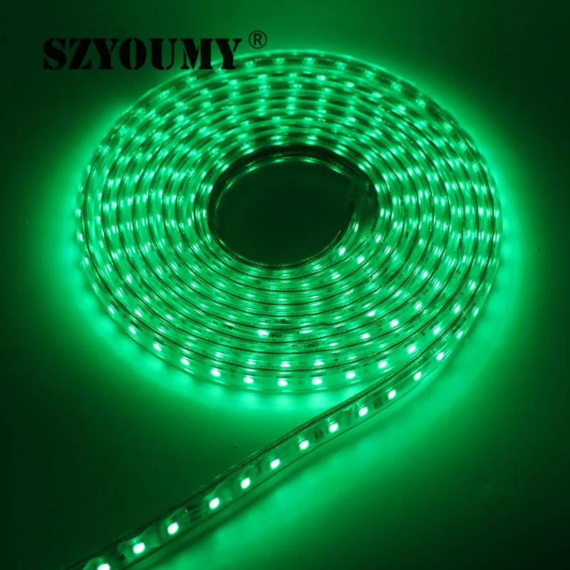 SZYOUMY 220 V Светодиодные ленты 5050 50 м 100 IP67 Водонепроницаемый RGB/белый Цвет веревка для наружного освещения с Мощность контроллер - Испускаемый цвет: Зеленый