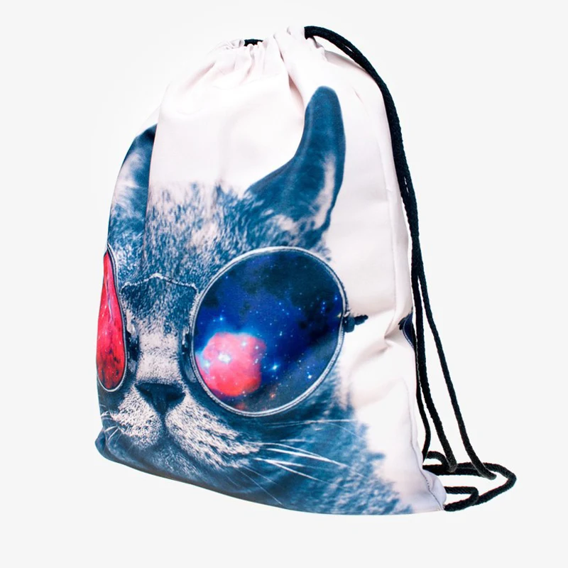 Harajuku кошка новые модные сумки Для женщин рюкзак 3D печати путешествия softback Для женщин забавные Drawstring сумка девушки