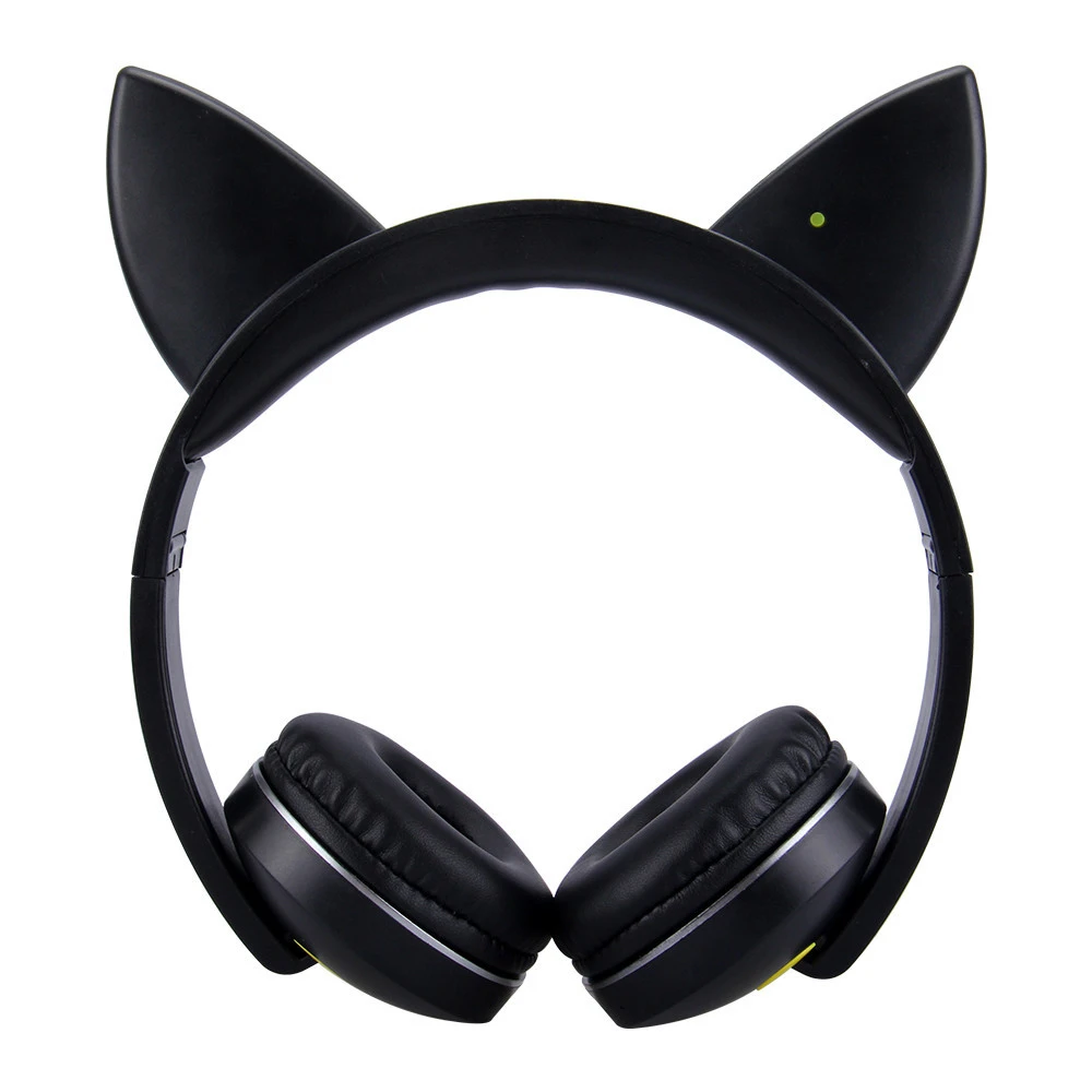 Cue Cat LED Foldable Bluetooth Headphone Wireless Headset Headband Stereo Earphone with Mic for Mobile Phone PC Gift Girls Kids