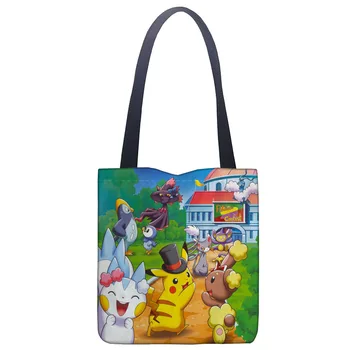 

Anime Pokemon Tote Bag Foldable Shopping Bag Reusable Eco Large Unisex Canvas Fabric Shoulder Bags Tote Grocery Cloth Pouch