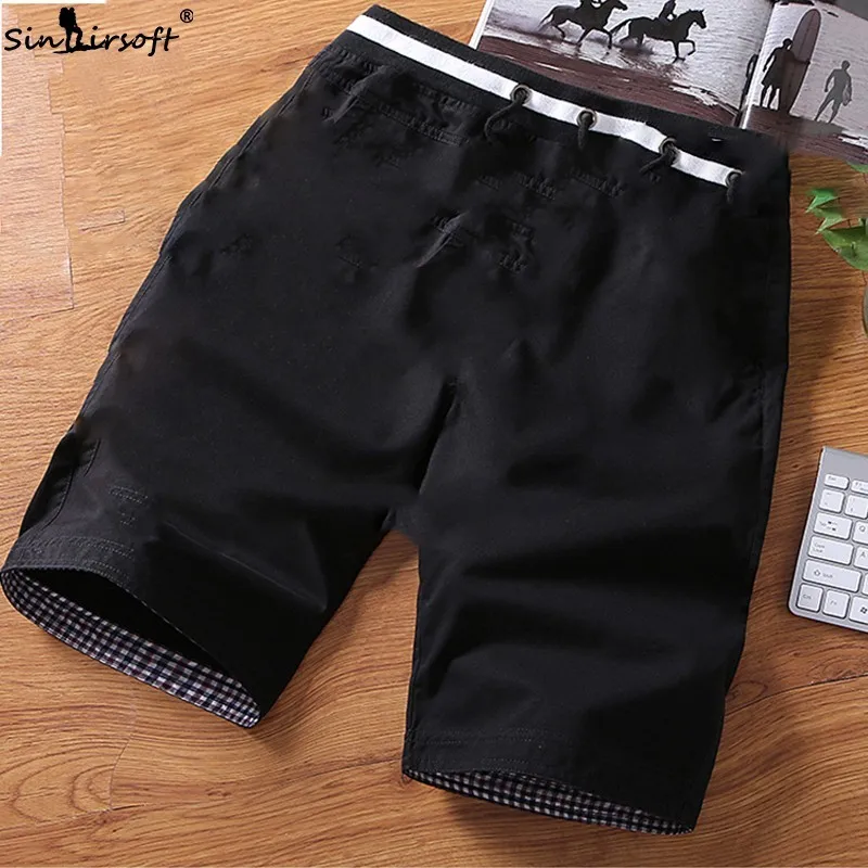 High Drawstring Waist Men's Stretch Casual Shorts 5 Color Beach Wear Straight Shorts Male Plus Size M-4XL Summer Sport Shorts