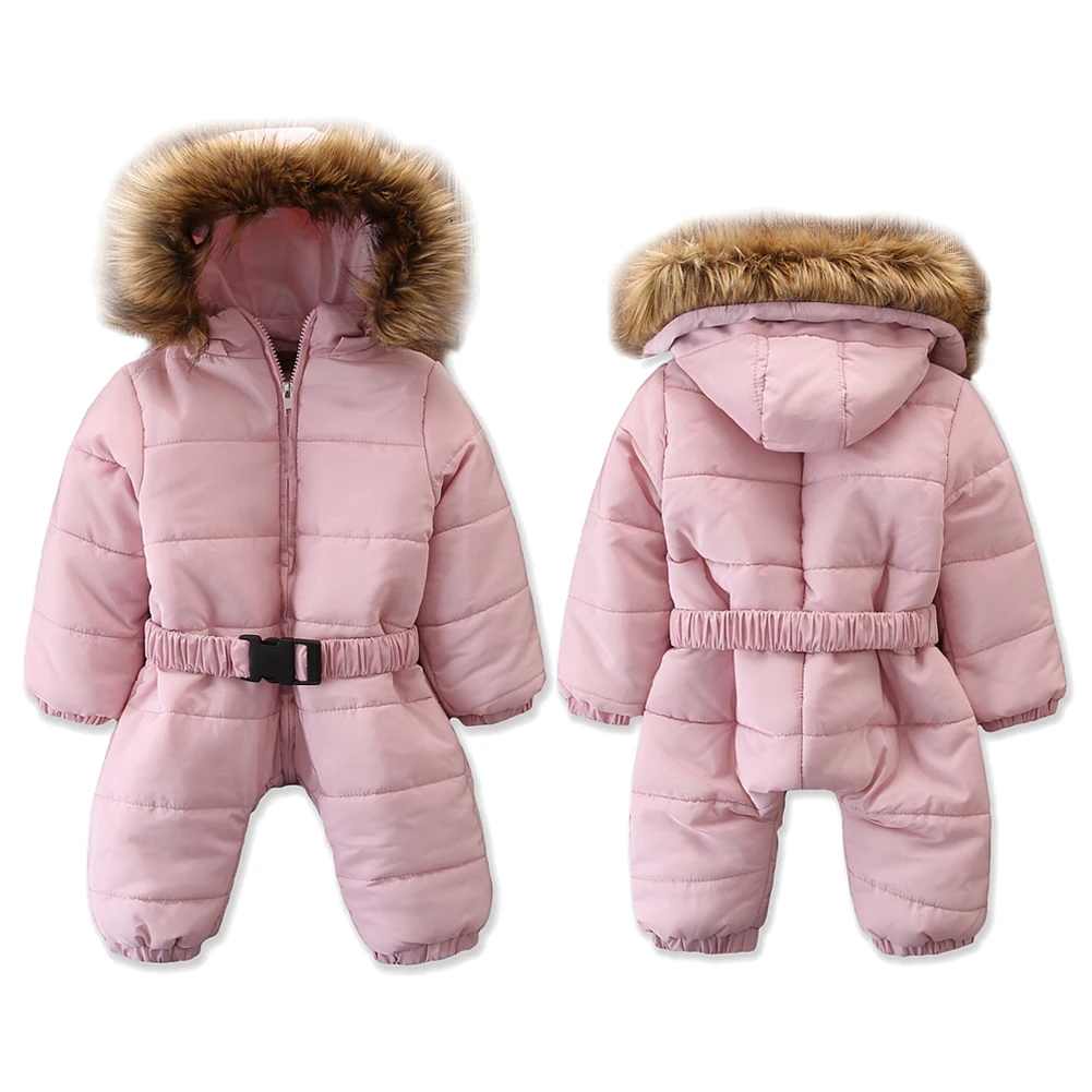 Милая зимняя теплая плотная Одежда для новорожденных девочек и мальчиков зимний комбинезон с длинными рукавами с хлопковой подкладкой и мехом, комбинезон с капюшоном для девочек, От 6 месяцев до 3 лет