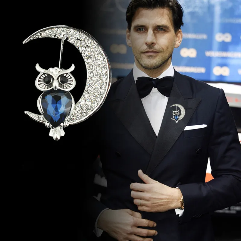 

2019 New Vintage Animal Brooch Pin Owl Half Moon Crystal Brooch Women and Men Collar Lapel Scarf Pins Jewelry Best Festival Gift