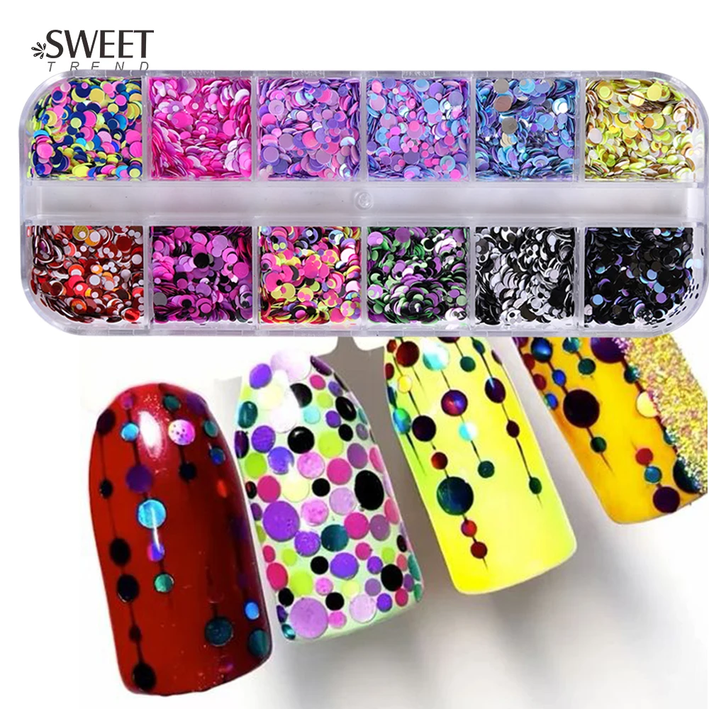 

1Set Colorful Nail Glitter Sequin Dust Round Shiny Nail Flakes Mixed Size UV Gel Manicure Tips Paillette Nail Art Decoration LAD