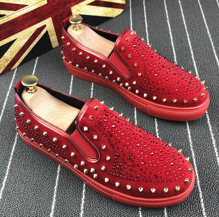De Rivets Rouge chaussures Spike rouge Appartements Mode 2019 Mocasines Noir Crin Chaussures Zapatos Rivet Mocassins clouté Noir Hombre Designer Hommes EAvnq
