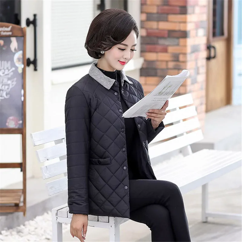 

Spring Autumn Women Jacket 2019 New Short Large Size Female Cotton Jacket Cotton Middle-Aged Single-Breasted Ladies Parkas Qw132