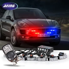 AEING 8 x 2 wireless control LED Flash Emergency Strobe Car Grill Light Ultra Bright plice light Red Blue Amber White