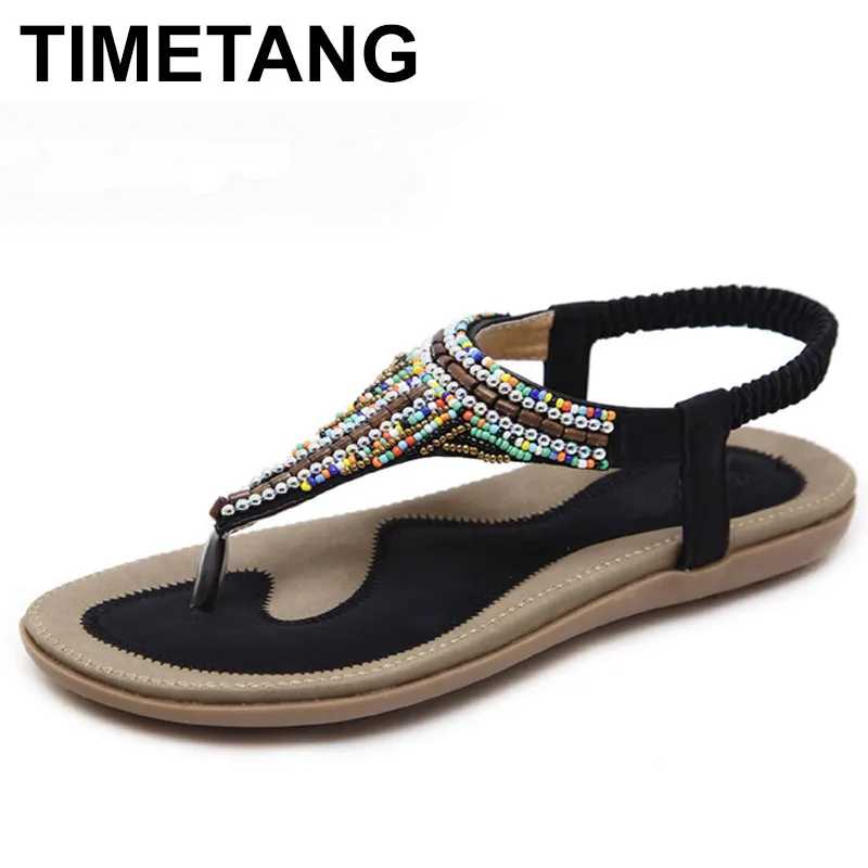 TIMETANG Women Bohemia Ethnic Gypsy String Bead Flat Sandals Flip Flops Woman Casual Summer Beach Shoes Wedge Heel TIMETANG Women Bohemia Ethnic Gypsy String Bead Flat Sandals Flip Flops Woman Casual Summer Beach Shoes Wedge Heel