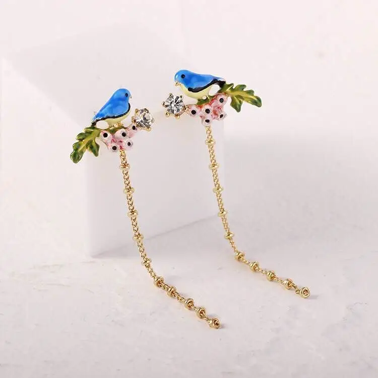 Amybaby Ручной Работы Дизайнерские эмалированные глазурь синяя птица цветок висячие серьги ожерелье ювелирные изделия для вечерние