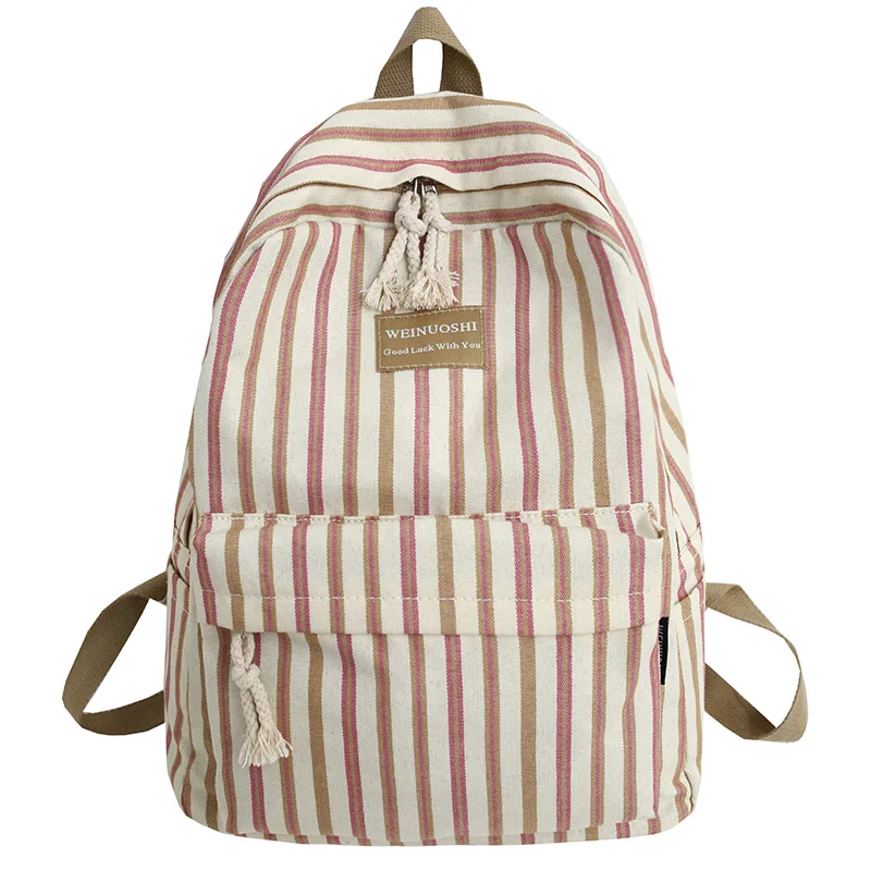 Женский холщовый клетчатый рюкзак, Студенческая женская школьная сумка, милые полосатые рюкзаки для девочек, kawaii streak, женская сумка harajuku, книга для подростков - Цвет: pink